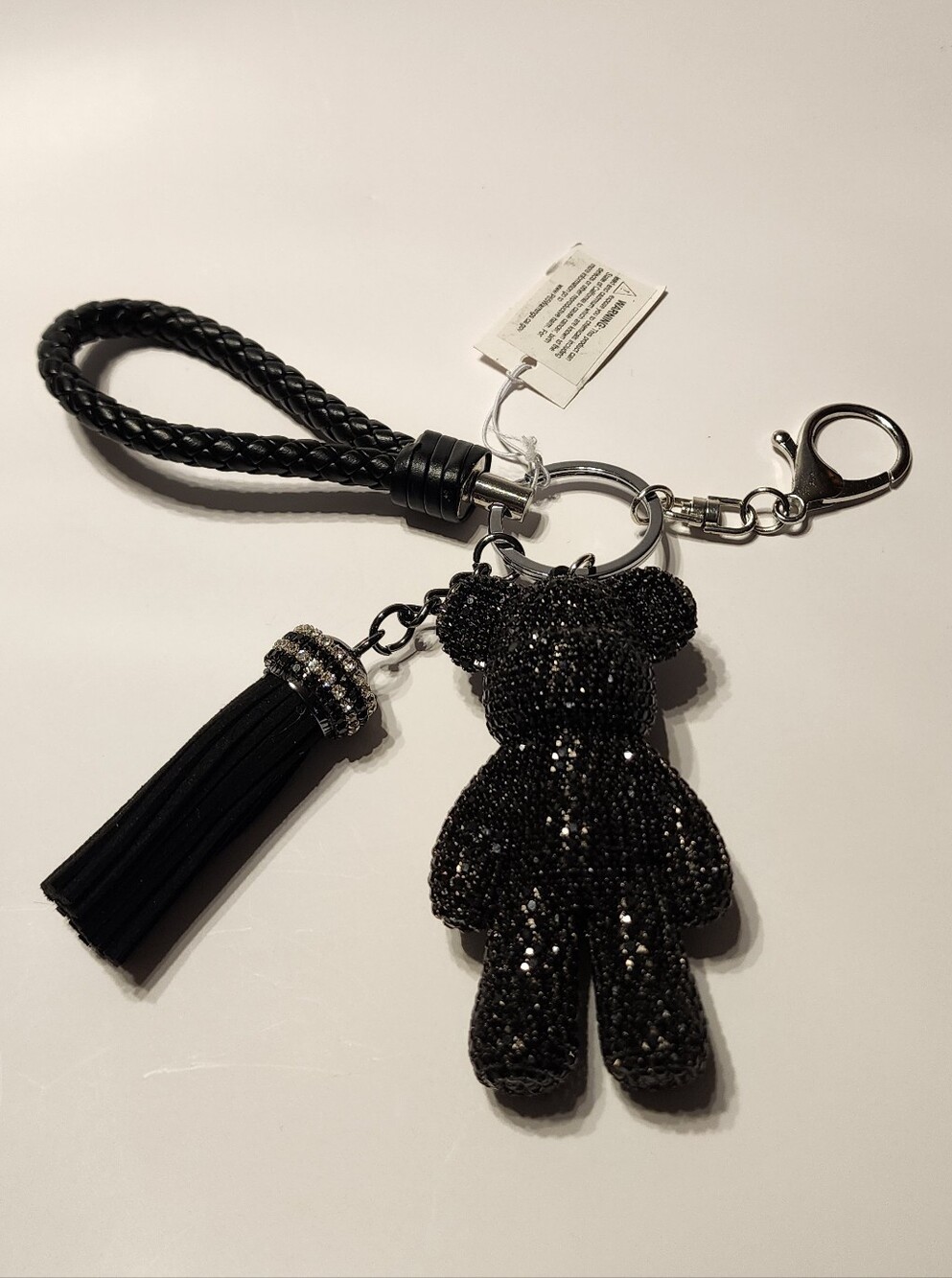 Black Rhinestone Bear Keychain with Tassel NWT